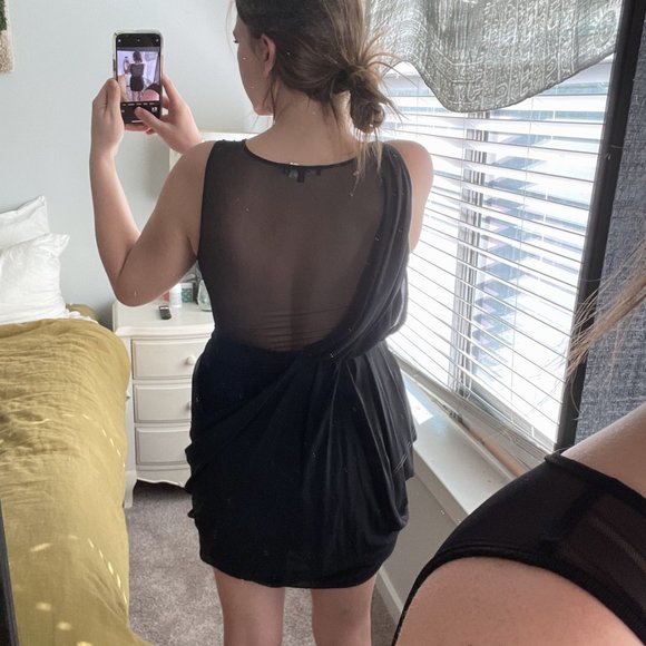 ASOS Black Mesh Cocktail Mini Dress 8 - Picture 4 of 8